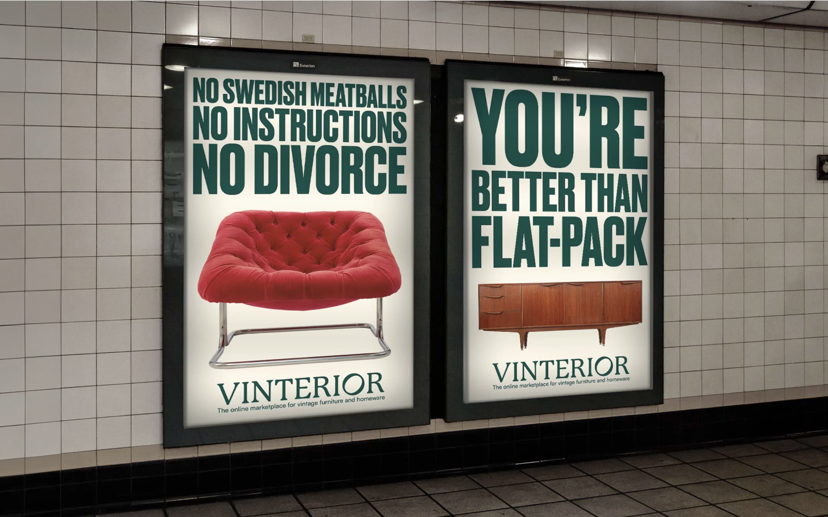 Vinterior's platform posters on a subway wall