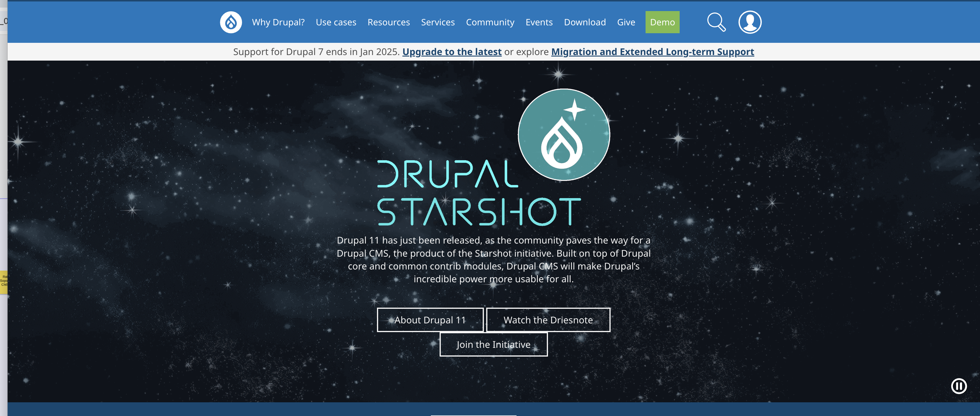 Screenshot from Drupal's website