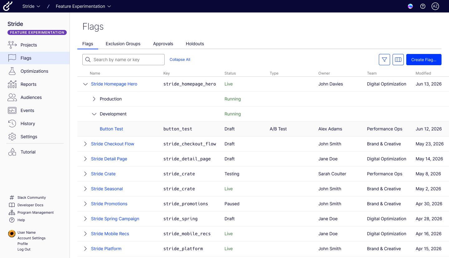 View the status of every feature flag